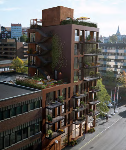 illustrasjon av ny boligblokk med balkonger
