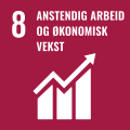 illustrasjon FN bærekraftmål 8 burgunder bakgrunn og stigende graf i hvitt