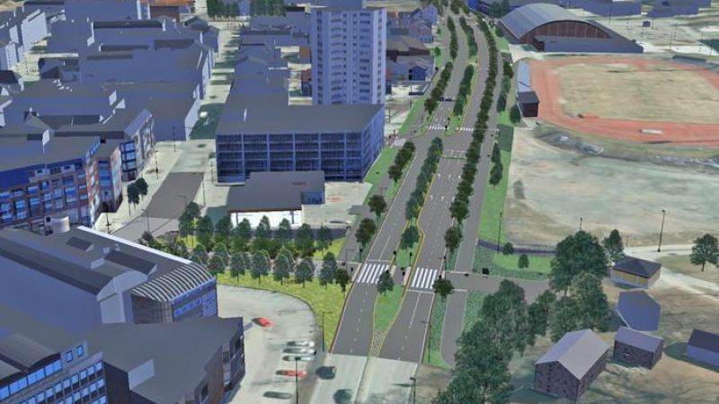 illustrasjon av nye veier sentralt i bysentrum