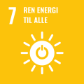 illustrasjon FN bærekraftmål 7 gul bakgrunn med hvit sol med en av på knapp i midten av sola