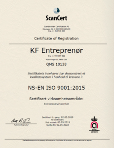 KF Entreprenør ISO 9001 sertifikat