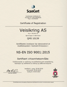 Veisikring ISO 9001 sertifikat
