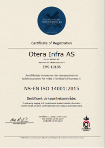 Otera Infra ISO 14001 sertifikat