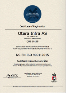 Otera Infra ISO 9001 sertifikat